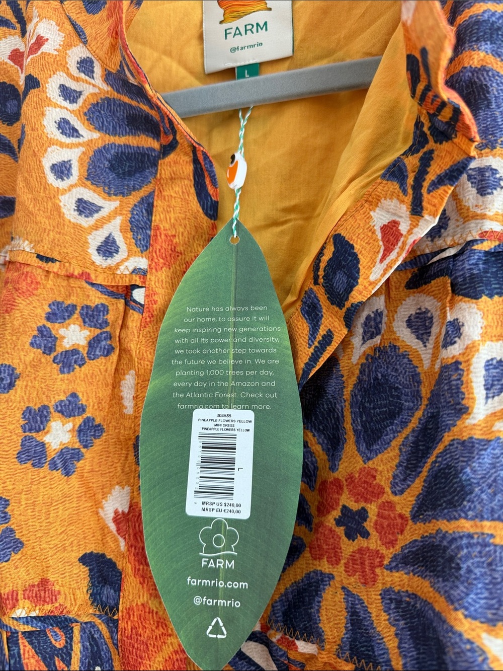 FARM Rio 💛 Pineapple Flower Mini Dress Yellow Large NWT - Picture 6 of 13